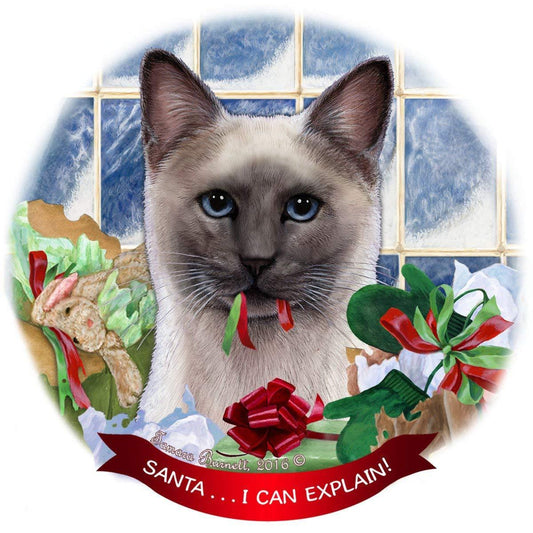 Siamese Blue Point Cat Porcelain Ornament Pet Gift 'Santa.. I Can Explain!
