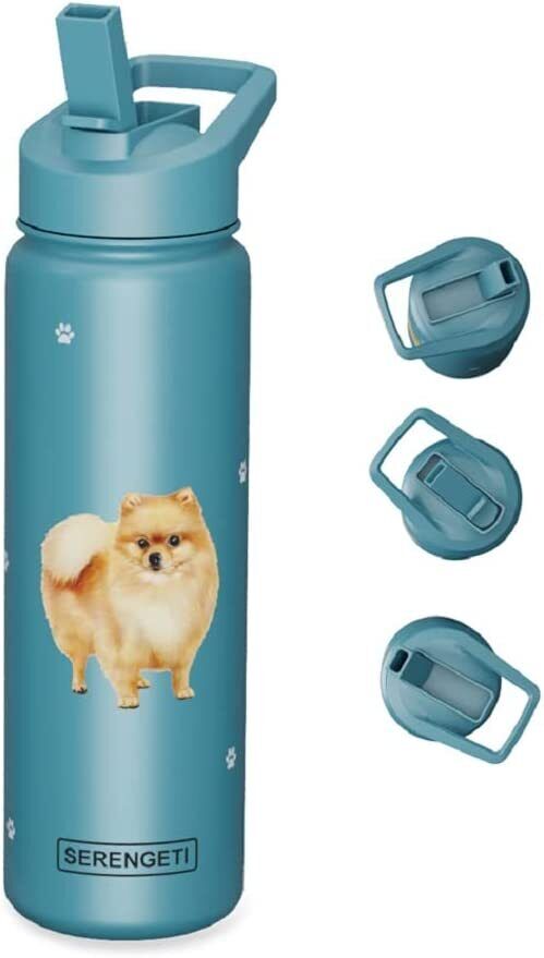 E&S Pets Stainless Steel Water Bottle 24 Oz, Spill Proof (Pomeranian)
