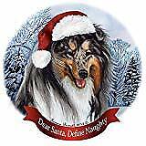 Holiday Pet Gifts Collie Blue Merle Dog Santa Hat Porcelain Ornament