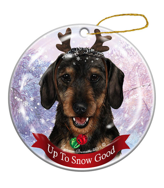 Holiday Pet Gifts Dachshund Wirehair Black/Tan Dog Porcelain Christmas Ornament