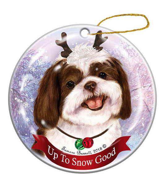 Holiday Pet Gifts Shih Tzu Chocolate/White Dog Porcelain Christmas Ornament