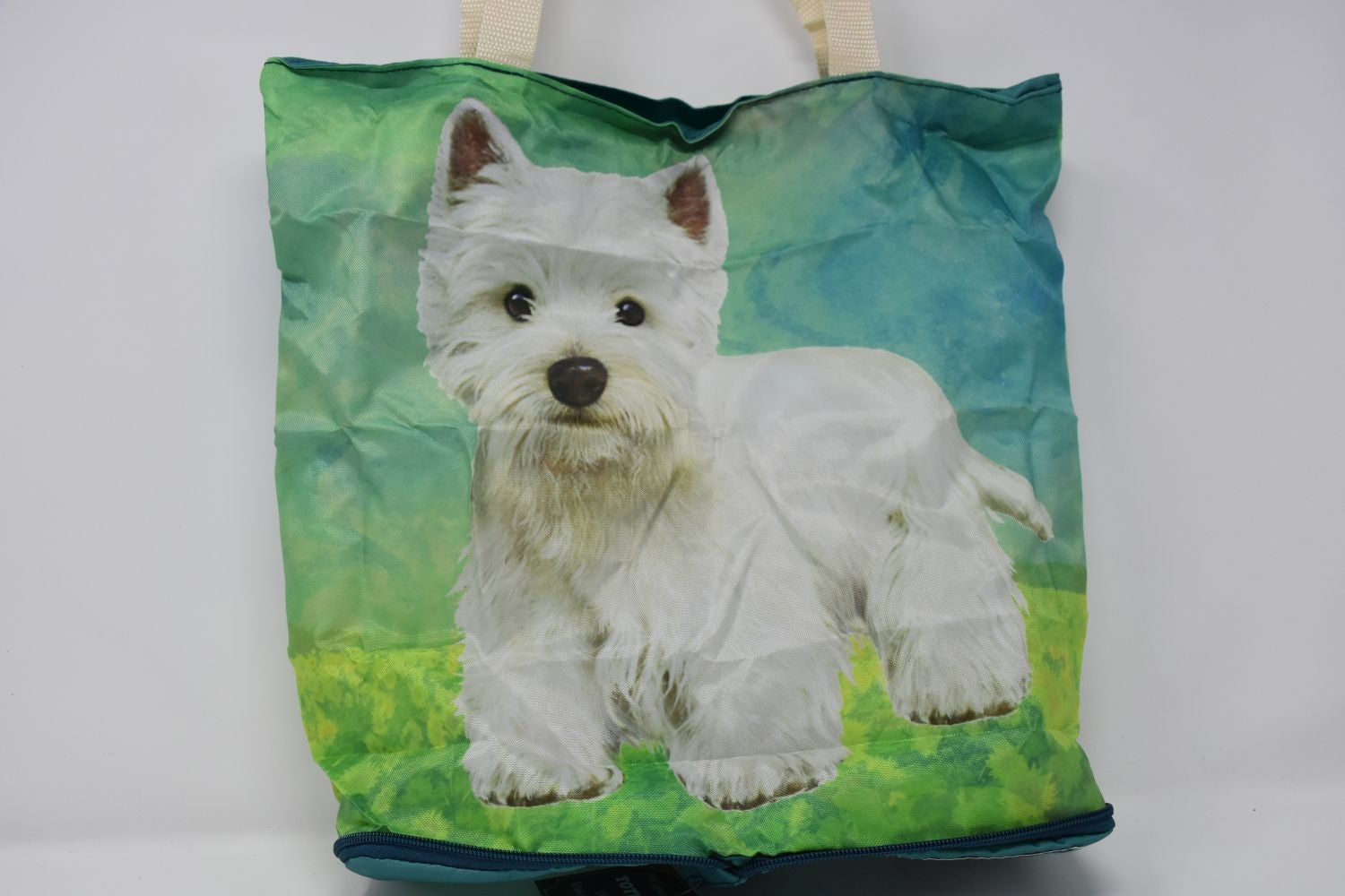 Westie Foldable Tote Bag - Durable, Waterproof - Zippered Market Tote