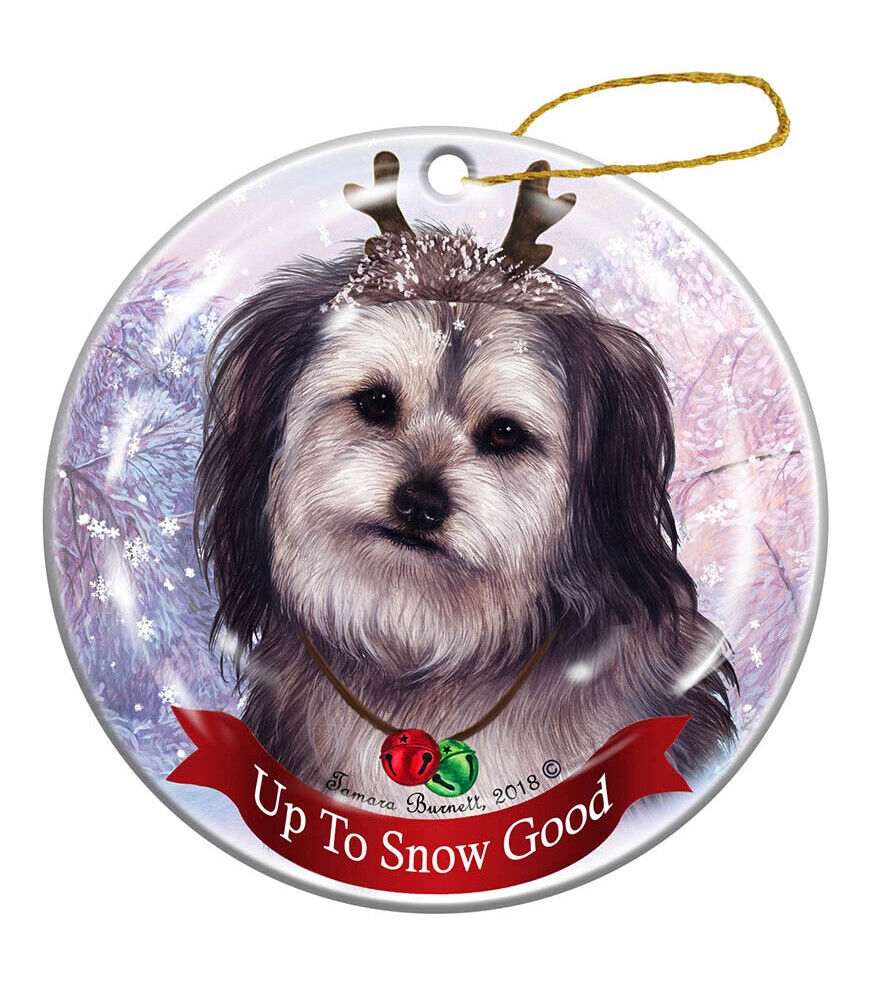 Yorkipoo Silver Dog Reindeer Porcelain Christmas Ornament