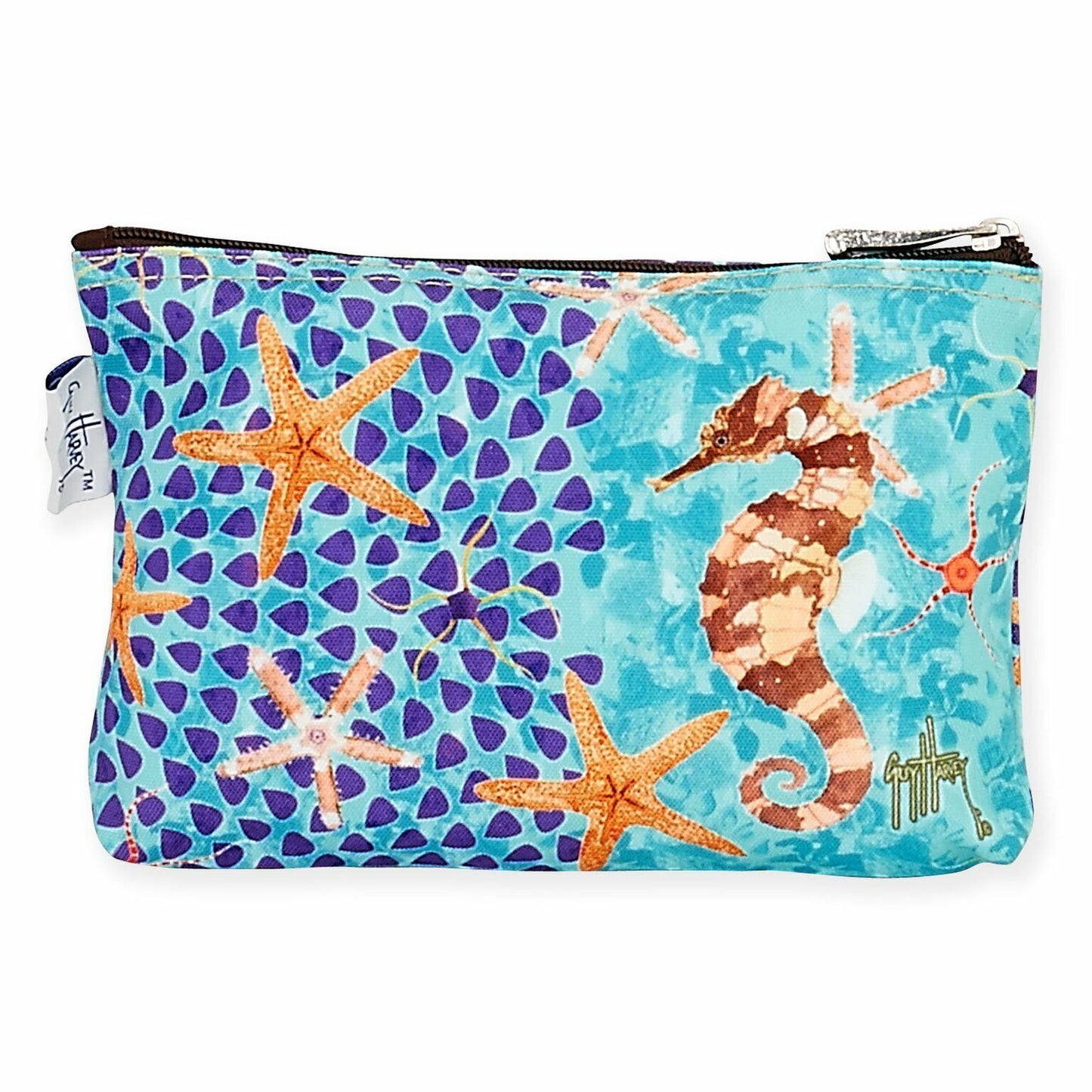 Guy Harvey Starfish and Seahorse Cosmetic Bag, 9"