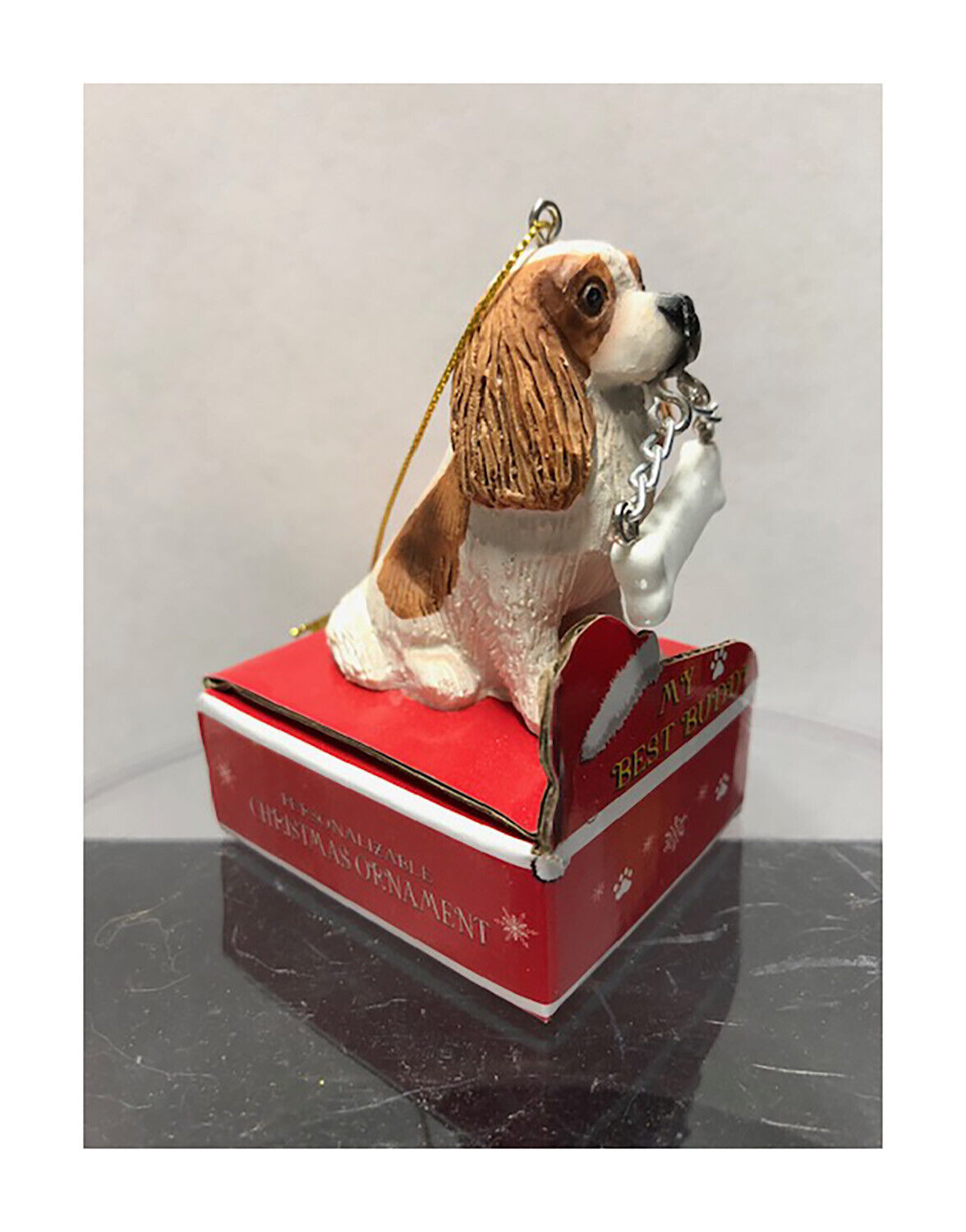 E&S Pets My Best Buddy Cavalier King Charles with Bone Christmas Ornament