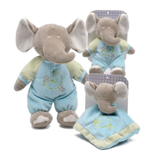 Unipak Elephant Baby Plush Set - Security Blankie, 12", Rattle, 8", & Rattle 12"