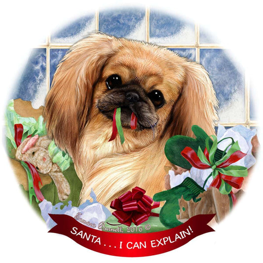 Cream and Sable Pekingese Dog Porcelain Ornament 'Santa.. I Can Explain!'