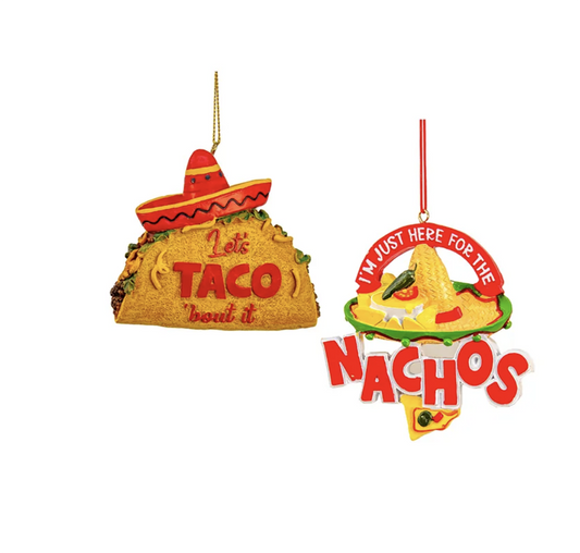 Kurt Adler Nachos & Taco Ornaments, 3.5" set of 2