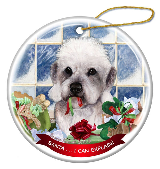 Dandie Dinmont Dog Porcelain Hanging Ornament Pet Gift Santa I Can Explain!