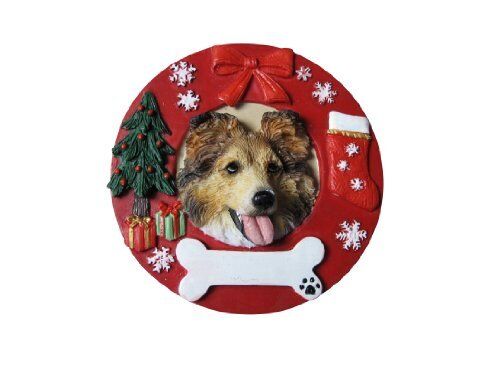 Sheltie Christmas Ornament Wreath Shaped Easily Personalized Holiday Decoration