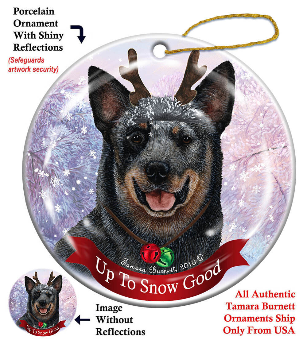 Australian Cattledog BlueTick Reindeer Dog Porcelain Christmas Ornament