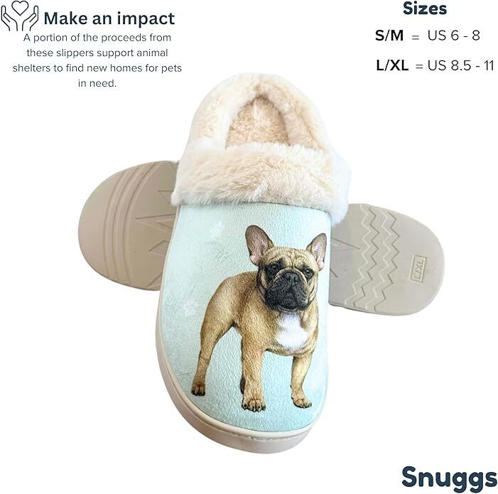 E&S Pets French Bulldog Snugg Slippers for Pet Lovers - Fuzzy Memory Foam, L/XL