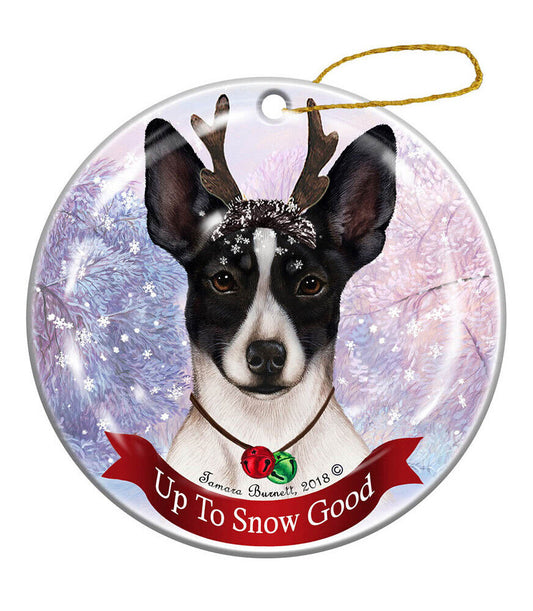 Holiday Pet Gifts Rat Terrier Black/White Cropped Porcelain Christmas Ornament
