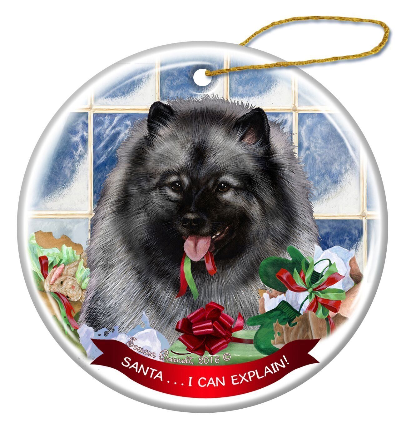 Keeshond Dog Porcelain Hanging Ornament Pet Gift 'Santa.. I Can Explain!'