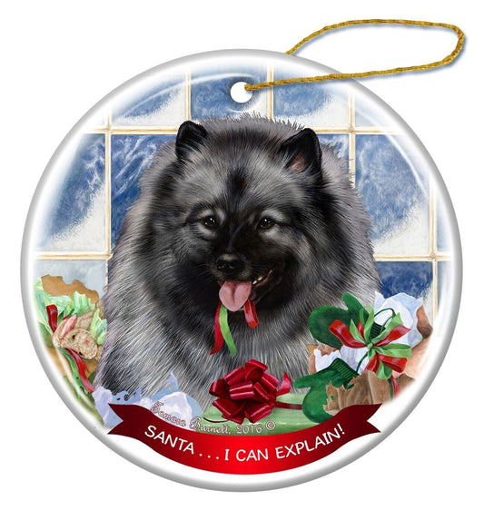 Keeshond Dog Porcelain Hanging Ornament Pet Gift 'Santa.. I Can Explain!'