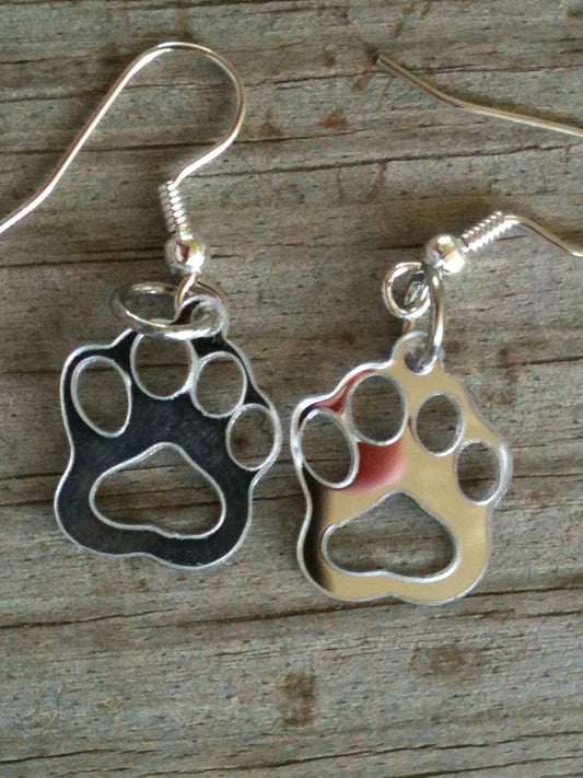 Silvery Shiny Fun Acrylic Cat/Dog/Tiger Paw Print Earrings