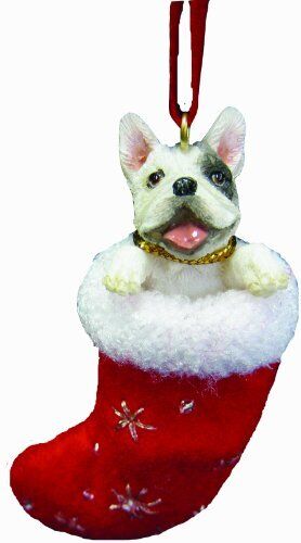 French Bull Dog Stocking Ornament with "Santa's Little Pals" Hand Painted