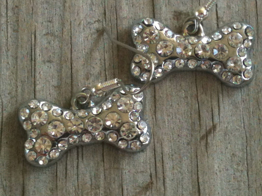 Clear Sparkling Crystal Bone Dog Earrings