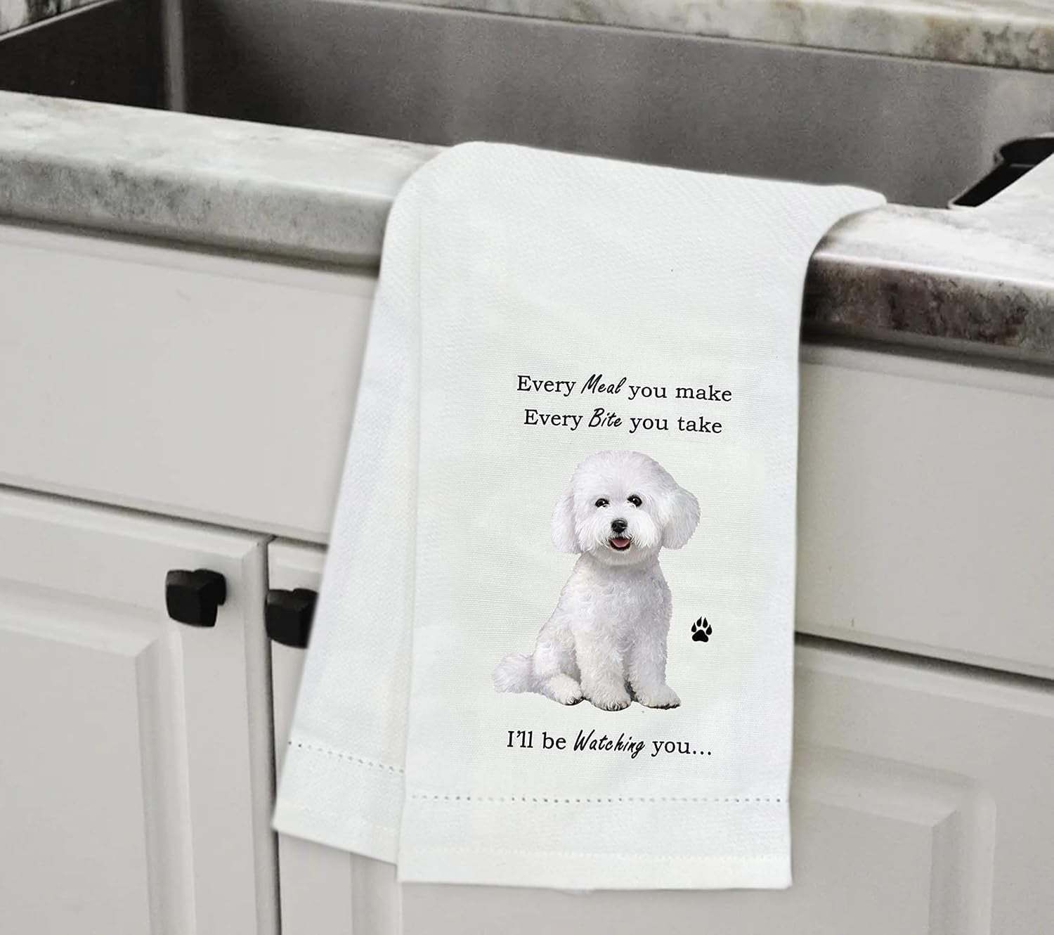 E&S Pets 711-4 Bichon Frise Dog Kitchen Towel, Off-white