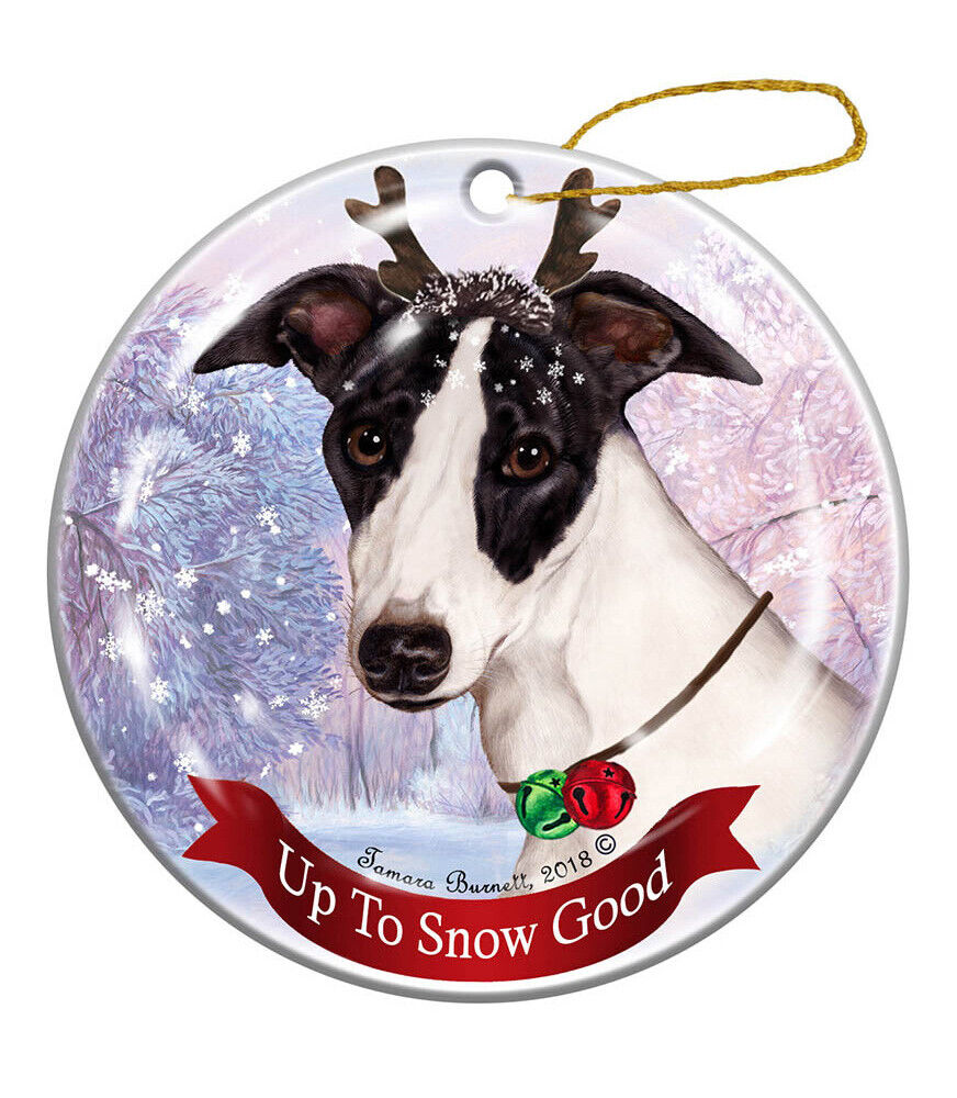 Holiday Pet Gifts Whippet Black/White Porcelain Christmas Ornament