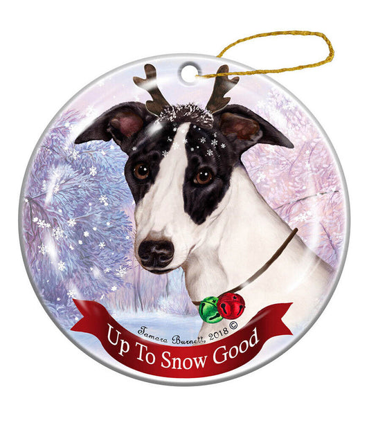 Holiday Pet Gifts Whippet Black/White Porcelain Christmas Ornament