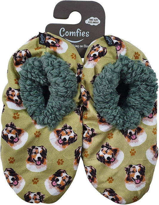 Comfies Womens Australian Shepherd Slippers - Sherpa Lined Animal Print Booties