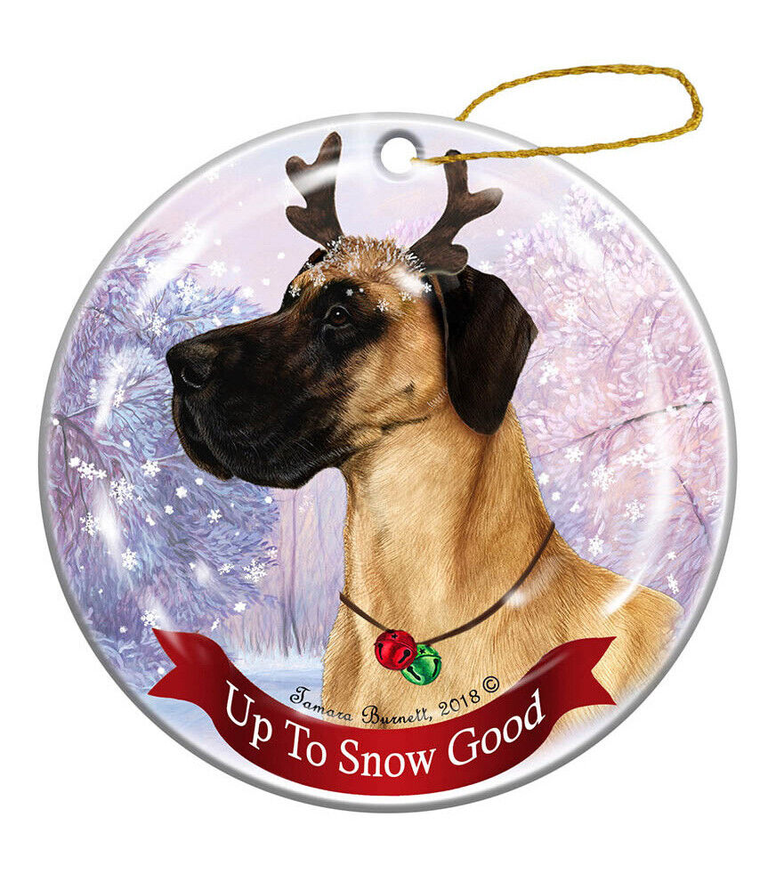 Holiday Pet Gifts Fawn Great Dane Uncropped Dog Porcelain Christmas Ornament