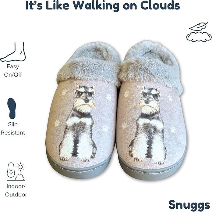 E&S Pets Schnauzer Snugg Slippers for Pet Lovers - Fuzzy Memory Foam, L/XL