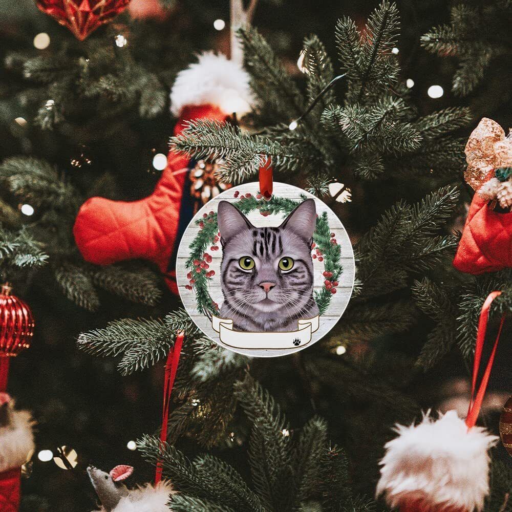 Silver Tabby Cat Ornament - E&S Pets - Personalizable, Ceramic Round Ornament