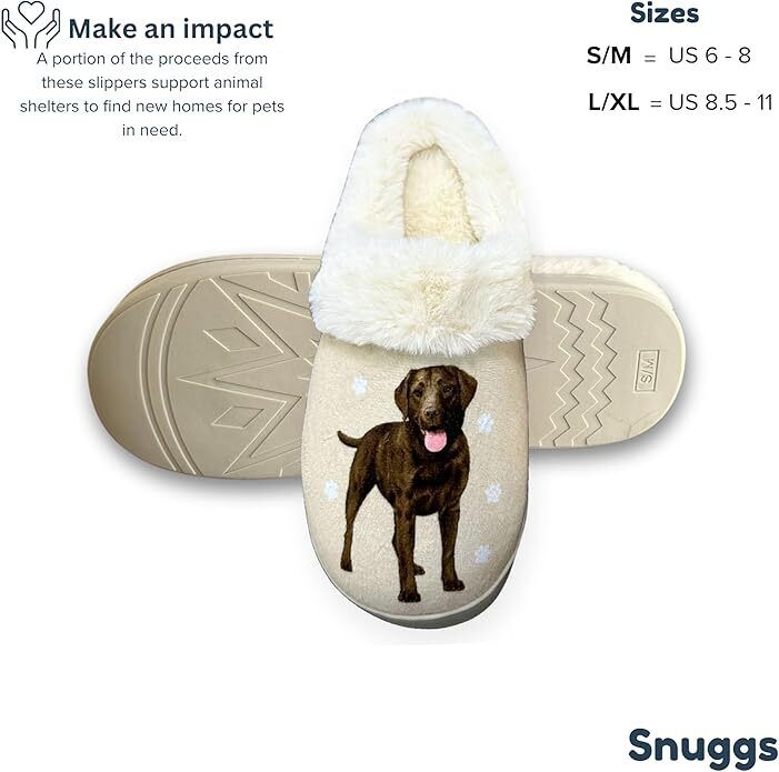E&S Pets Chocolate Lab Snugg Slippers for Pet Lovers - Fuzzy Memory Foam, L/XL