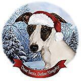 Holiday Pet Gifts Whippet Dark Brown/White Santa Hat Dog Porcelain Ornament