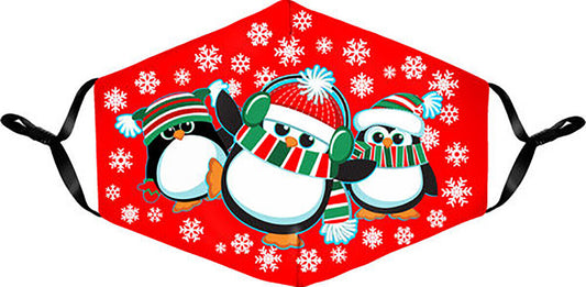 Spoontiques Fun Holiday Face Mask, Washable, Adjustable Ear Straps - Penguins