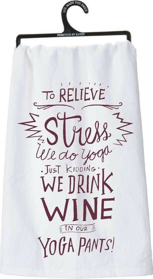 Primitives by Kathy 26932 Dish Towel, 28" x 28", Drink Wine In Yoga Pants