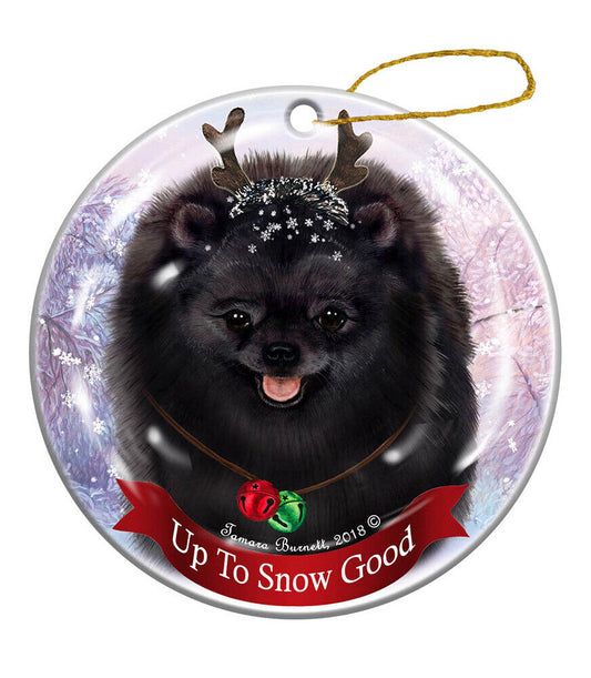 Holiday Pet Gifts Black Pomeranian Dog Porcelain Christmas Ornament