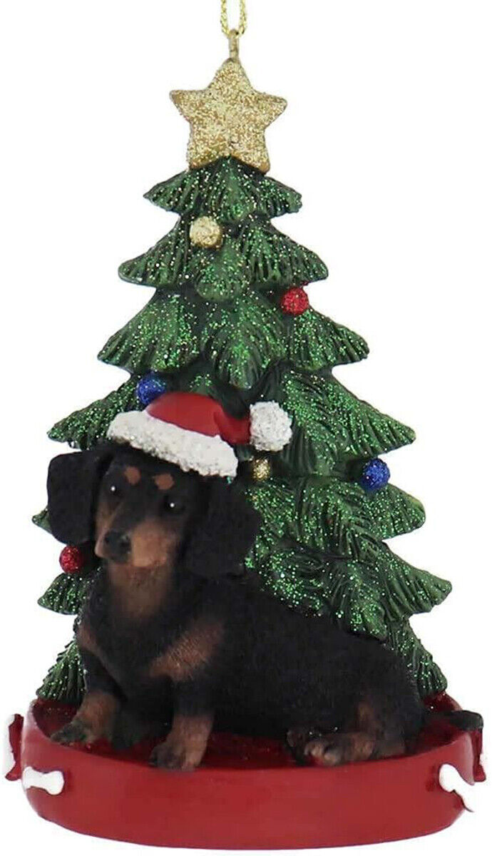 Kurt Adler Black Dachshund With Santa Hat Christmas Tree Ornament, 4.25 "