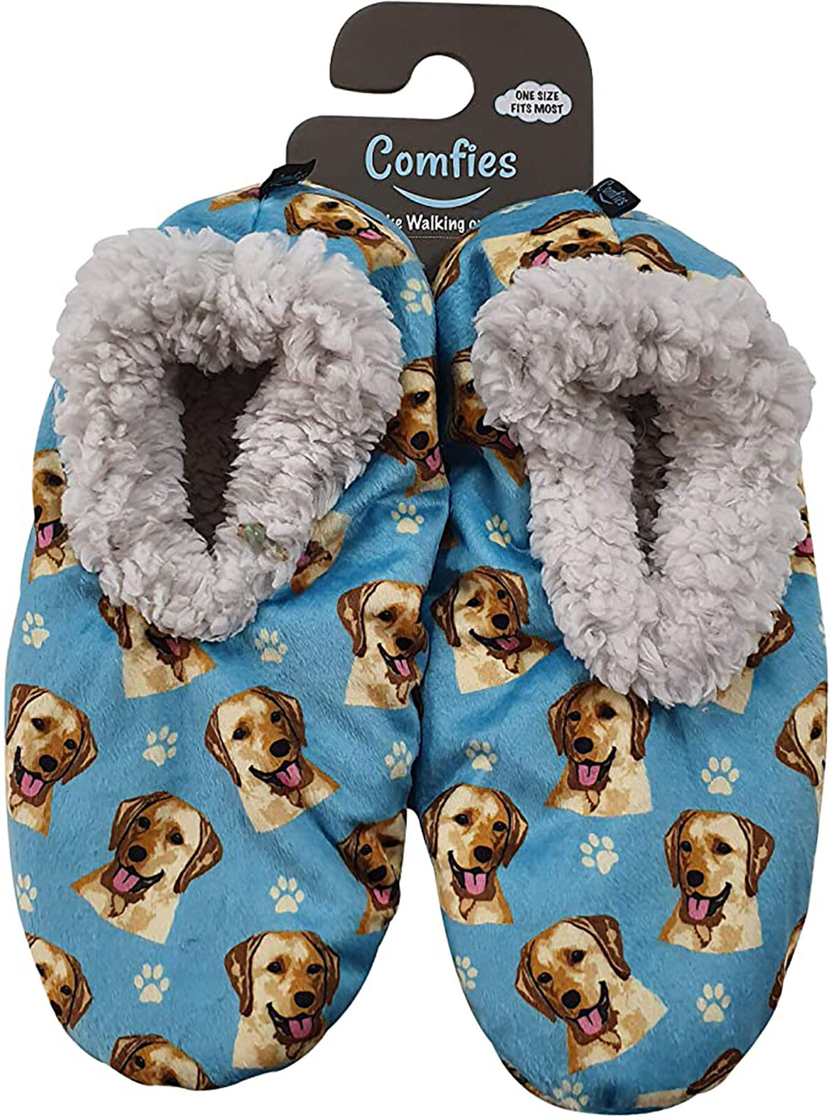 Comfies Womens Yellow Labrador Dog Slippers - Sherpa Lined Animal Print Booties