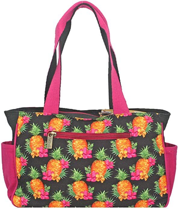 Sun N Sand Paul Brent Hibiscus and Pineapple Medium Tote Bag, 14” x 4” x 10”