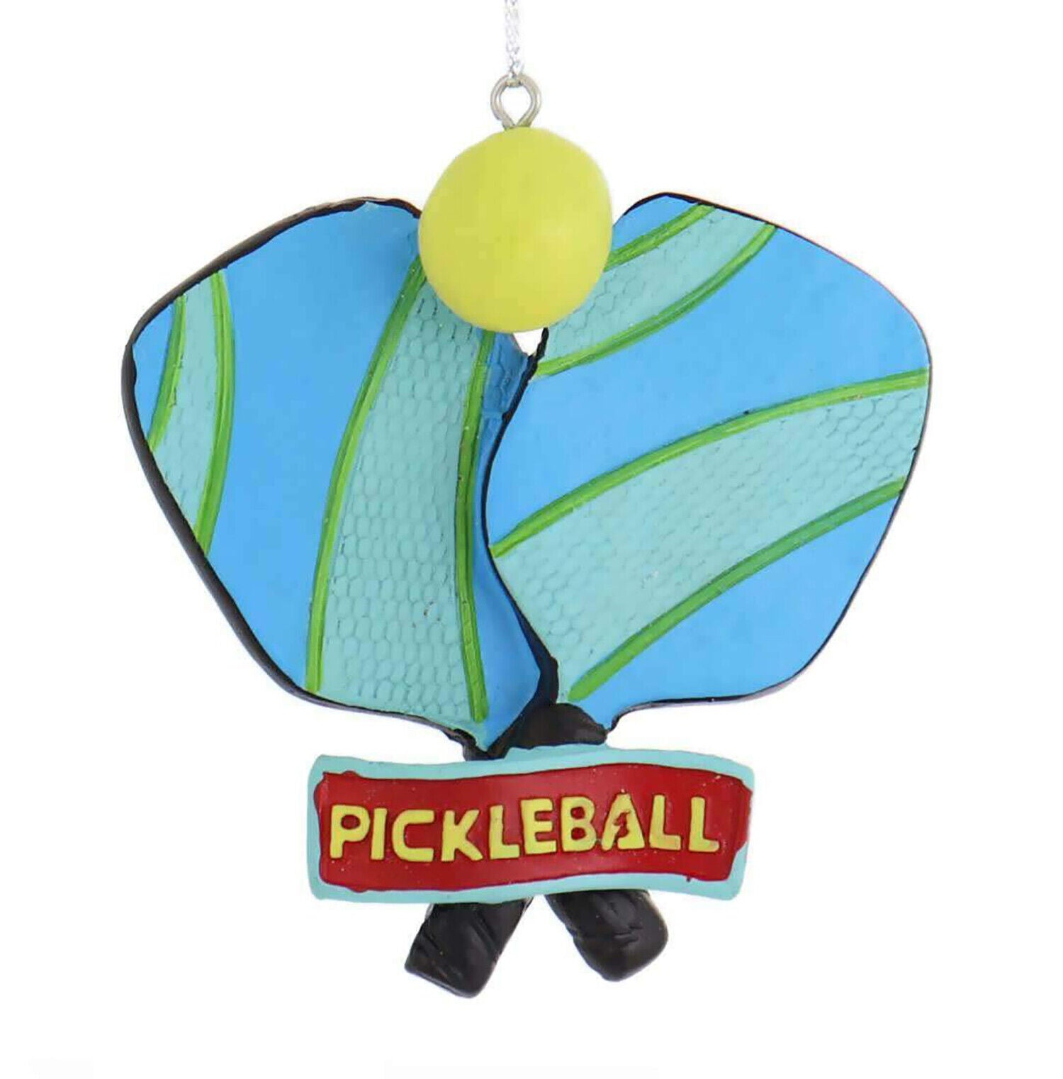 Midwest Blue Green Pickle Ball Racket Ball Resin Decorative Christmas Ornament