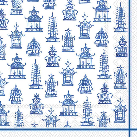 Rosanne Beck 3-Ply Paper Napkins, 20-Count Cocktail Size, Blue Pagoda Blue
