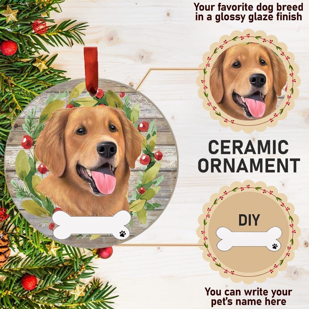 Golden Retriever Ornament - E&S Pets, DIY Personalizable, Ceramic Round Ornament