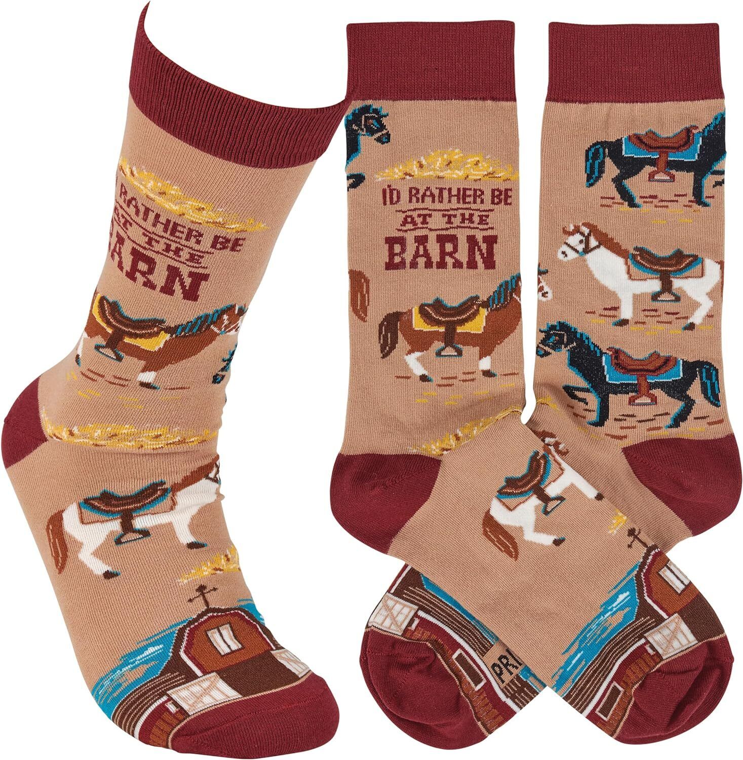 Primitives by Kathy Socks - I'd Rather Be At The Barn Socks, One Size, Unisex