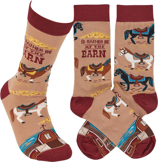 Primitives by Kathy Socks - I'd Rather Be At The Barn Socks, One Size, Unisex
