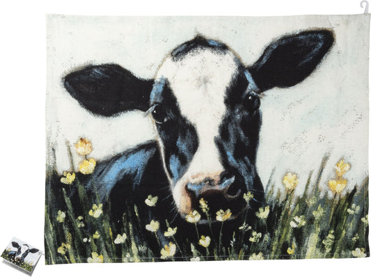 Primitives by Kathy Farmhouse Collection Cotton Dish Towel - Cow, 20" x 26"