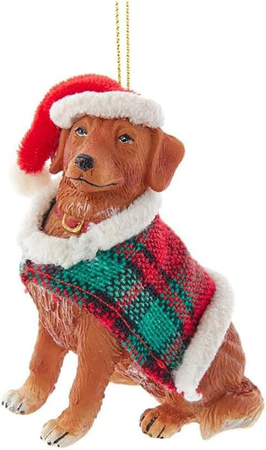 Kurt Adler Golden Retriever With Plaid Coat and Santa Hat Ornament (D4218GO)
