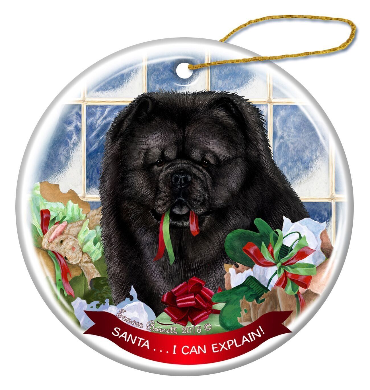 Black Chow Dog Porcelain Hanging Ornament Pet Gift 'Santa.. I Can Explain!'