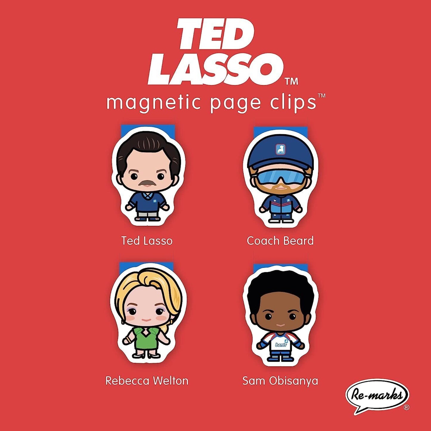 Re-marks Ted Lasso Illustrated Magnetic Page Clips, 2 packs, Set of 8 Bookmarks