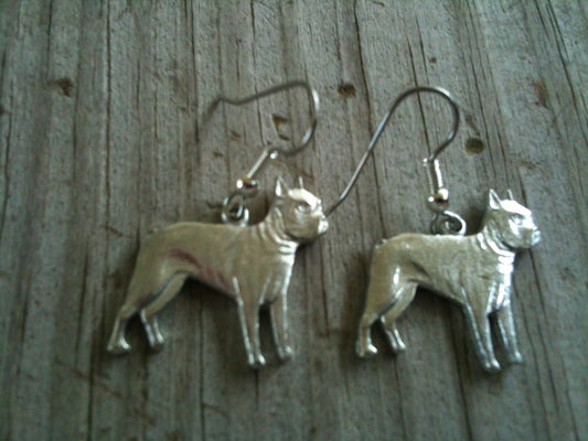 Standing Boxer Dog Silver Plated Lead Free Pewter Earrings