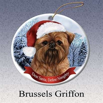 Holiday Pet Gifts Brussels Griffon Santa Hat Dog Porcelain Christmas Ornament