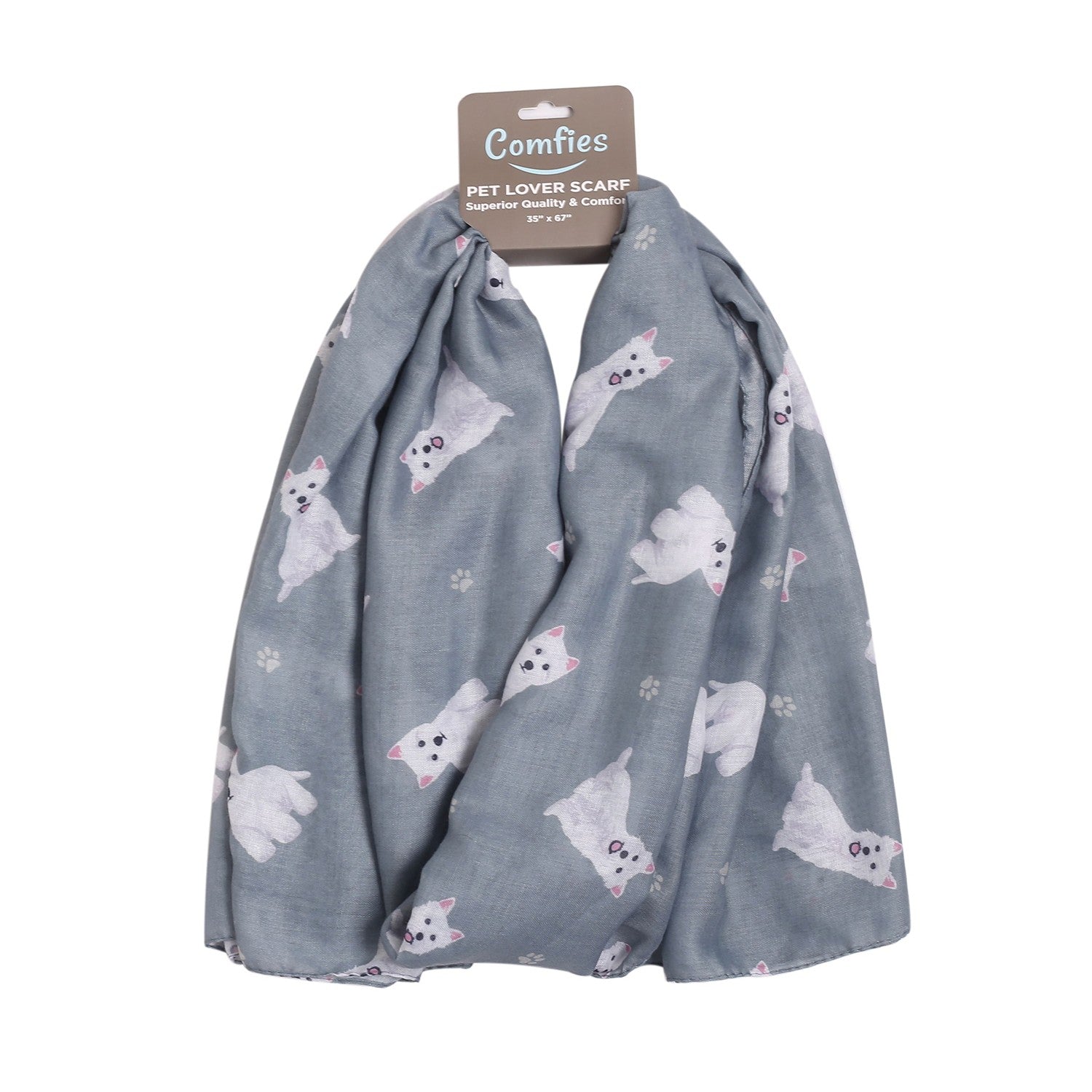 Westie Dog Lover Scarf - All-year-round scarf- Lightweight material, 67"