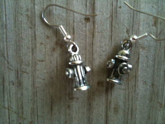 Medium Fire Hydrant Dog Silver Plated Lead Free Pewter Earrings